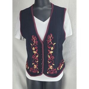 VTG Northern‎ Isles Hand Embroidered Lambswool Sweater Vest Womens Medium Floral